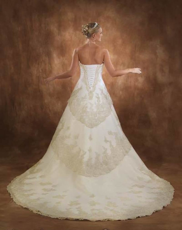 Chantilly Lace Straight Neckline wedding gown back