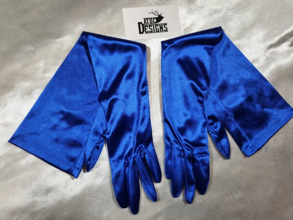 Long Blue Satin Gloves
